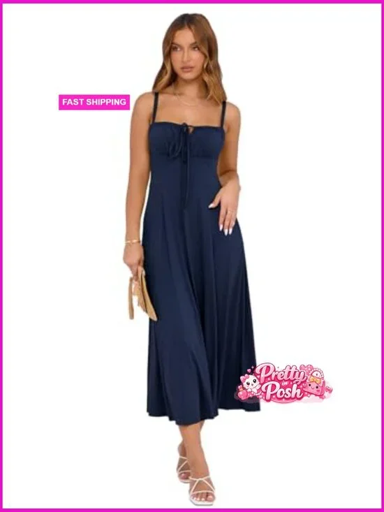 Corset Midi Dress with Adjustable Spaghetti Straps and Lace-Up Front - Picture 4 of 6